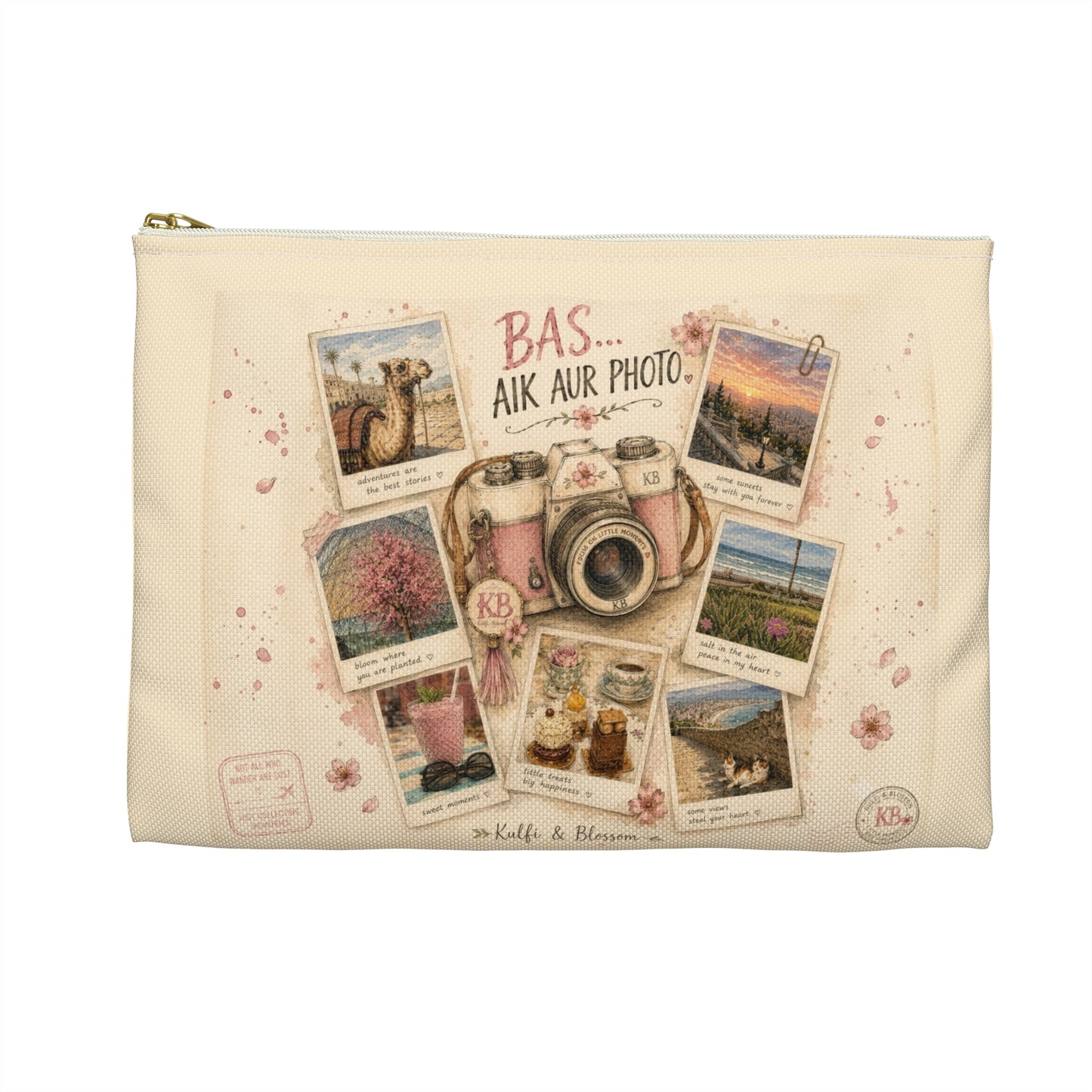 Camera Collage Accessory Pouch — 'Bas Aik Aur Photo' Travel Makeup & Gadget Organizer