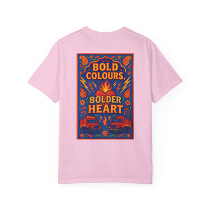 Bold Colors Bolder Heart T-Shirt, Vibrant Apparel, Artistic Tee, Casual Wear, Gift for Art Lovers, Statement Shirt