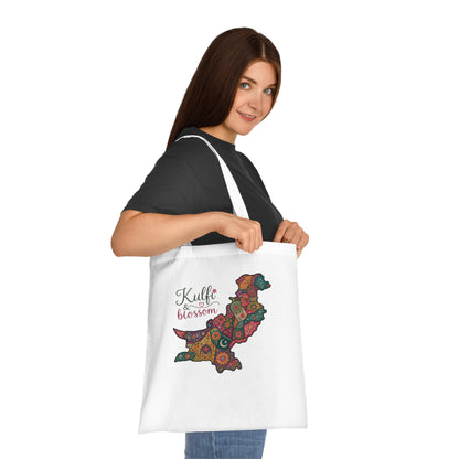 Pakistani Floral Map Tote — "Kulfi Blossom" Cotton Shopper