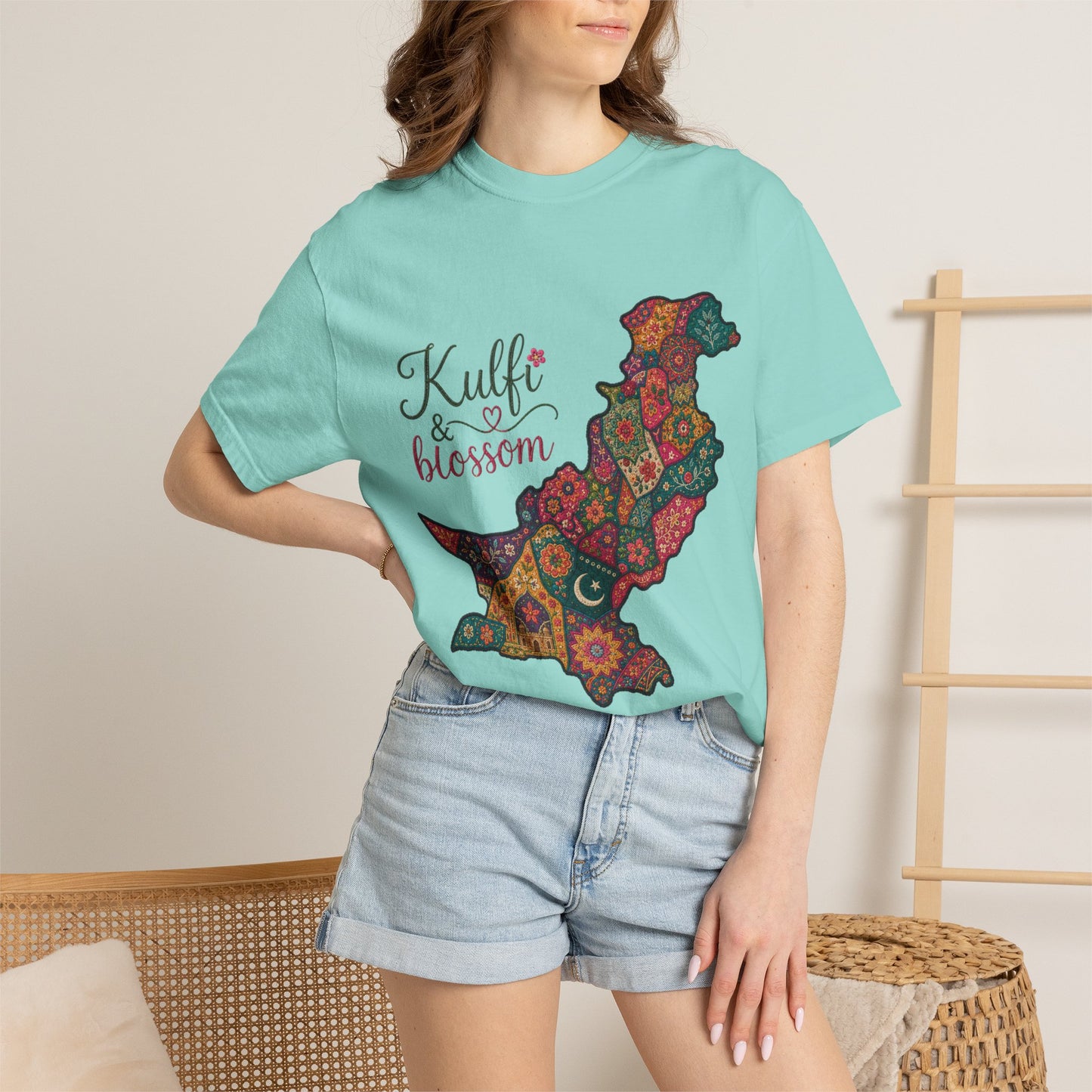 Pakistan Map Floral T‑Shirt — "Kulfi & Blossom" Colorful Paisley Design