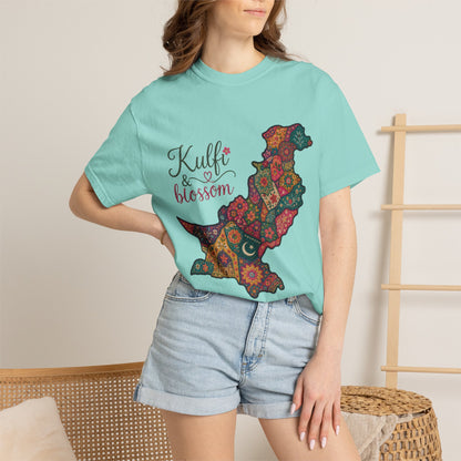 Pakistan Map Floral T‑Shirt — "Kulfi & Blossom" Colorful Paisley Design