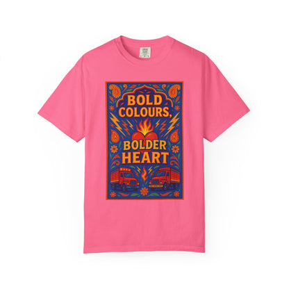 Bold Colors Bolder Heart T-Shirt, Vibrant Apparel, Artistic Tee, Casual Wear, Gift for Art Lovers, Statement Shirt
