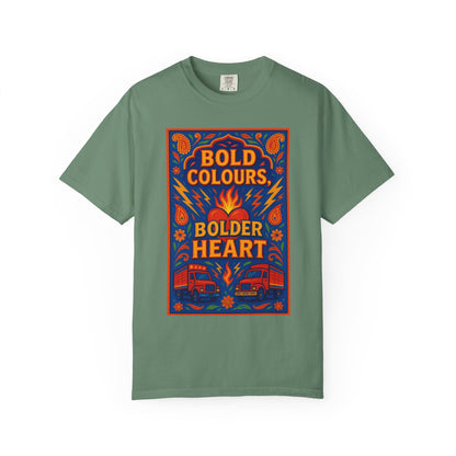 Bold Colors Bolder Heart T-Shirt, Vibrant Apparel, Artistic Tee, Casual Wear, Gift for Art Lovers, Statement Shirt
