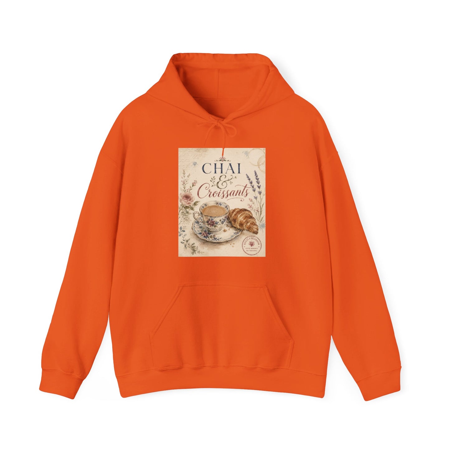 Chai & Croissants Hoodie — Vintage Café Tea and Pastries Sweatshirt