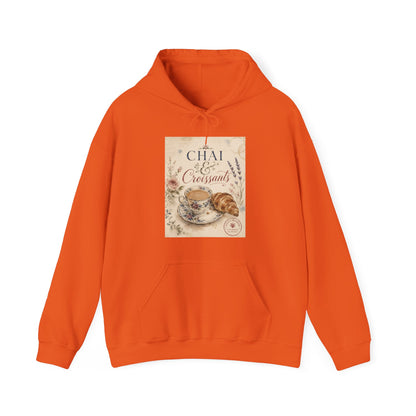 Chai & Croissants Hoodie — Vintage Café Tea and Pastries Sweatshirt