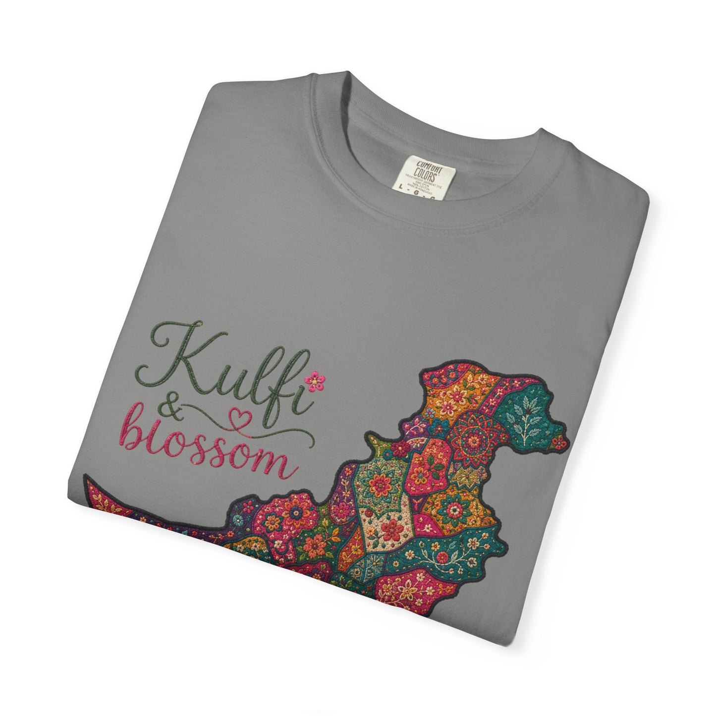 Pakistan Map Floral T‑Shirt — "Kulfi & Blossom" Colorful Paisley Design
