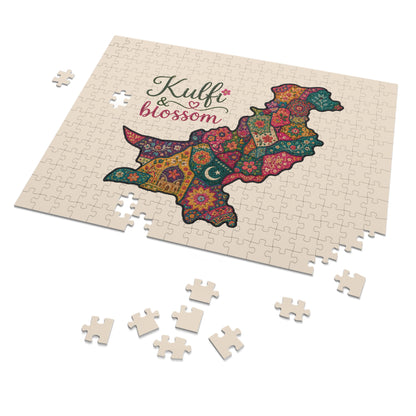 Pakistan Map Jigsaw Puzzle with Tin – 'Kulfi & Blossom' Floral Pattern, 252-Piece Gift