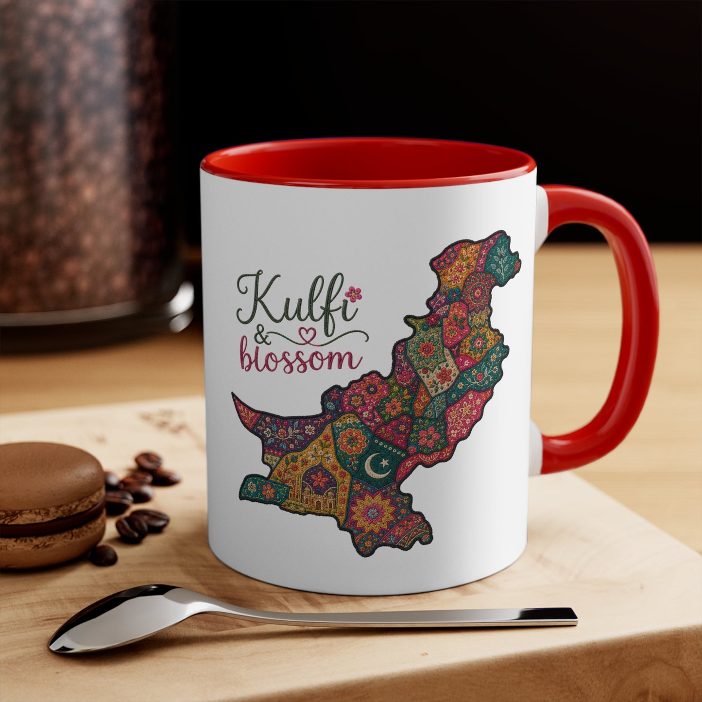 Pakistan Floral Map Accent Mug — “Kulfi & Blossom” Colorful Ethnic Tea Coffee Cup