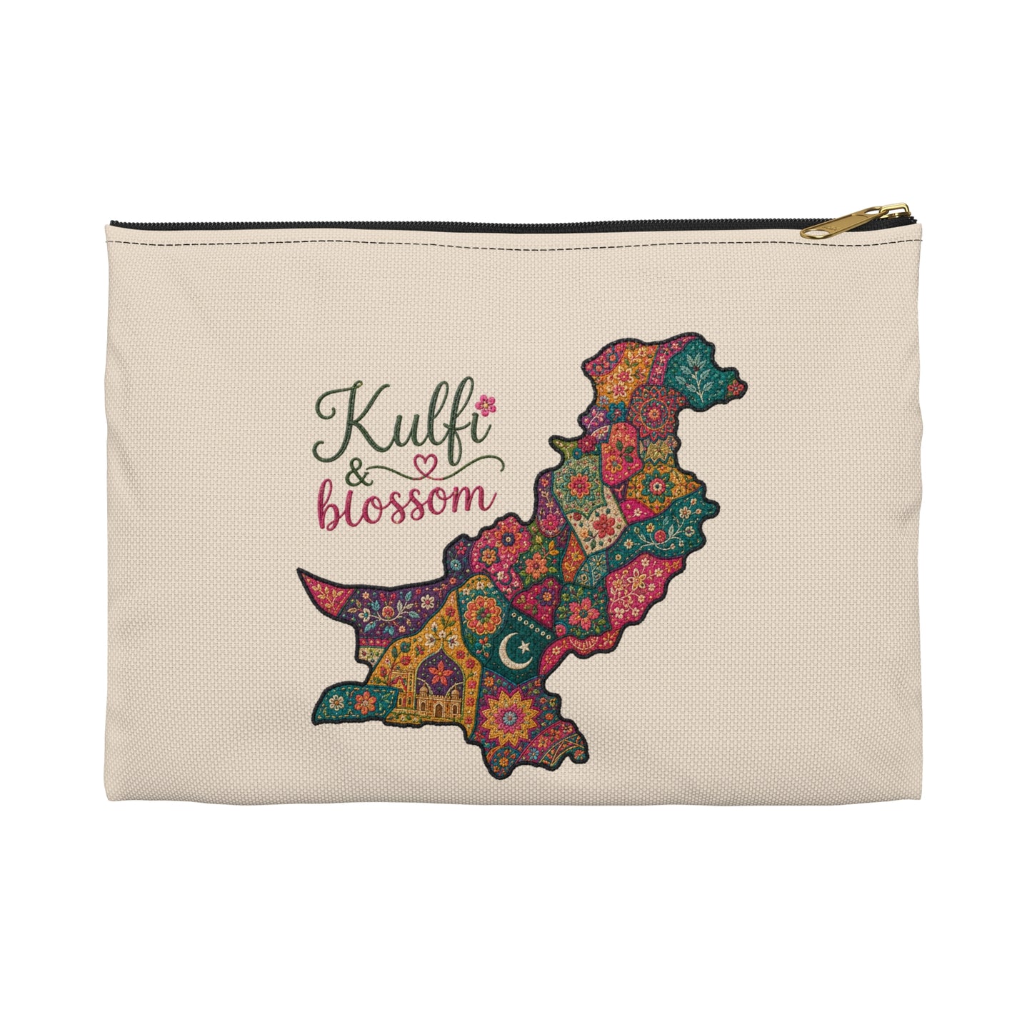 Pakistan Floral Map Accessory Pouch — "Kulfi & Blossom" Zipper Bag