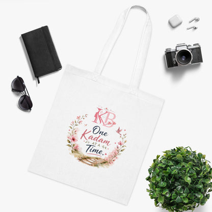 One Kadam at a Time Cotton Tote — Inspirational Floral Muslim Tote Bag