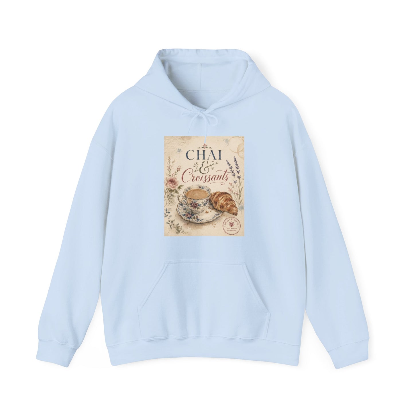 Chai & Croissants Hoodie — Vintage Café Tea and Pastries Sweatshirt