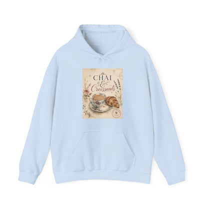Chai & Croissants Hoodie — Vintage Café Tea and Pastries Sweatshirt