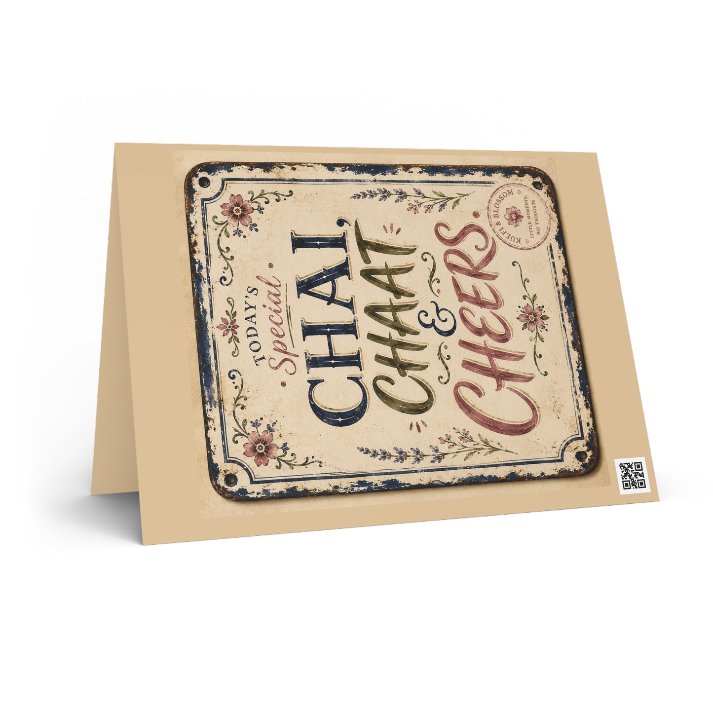 Chai, Chaat & Cheers Greeting Card — Vintage Tea Party Invitation