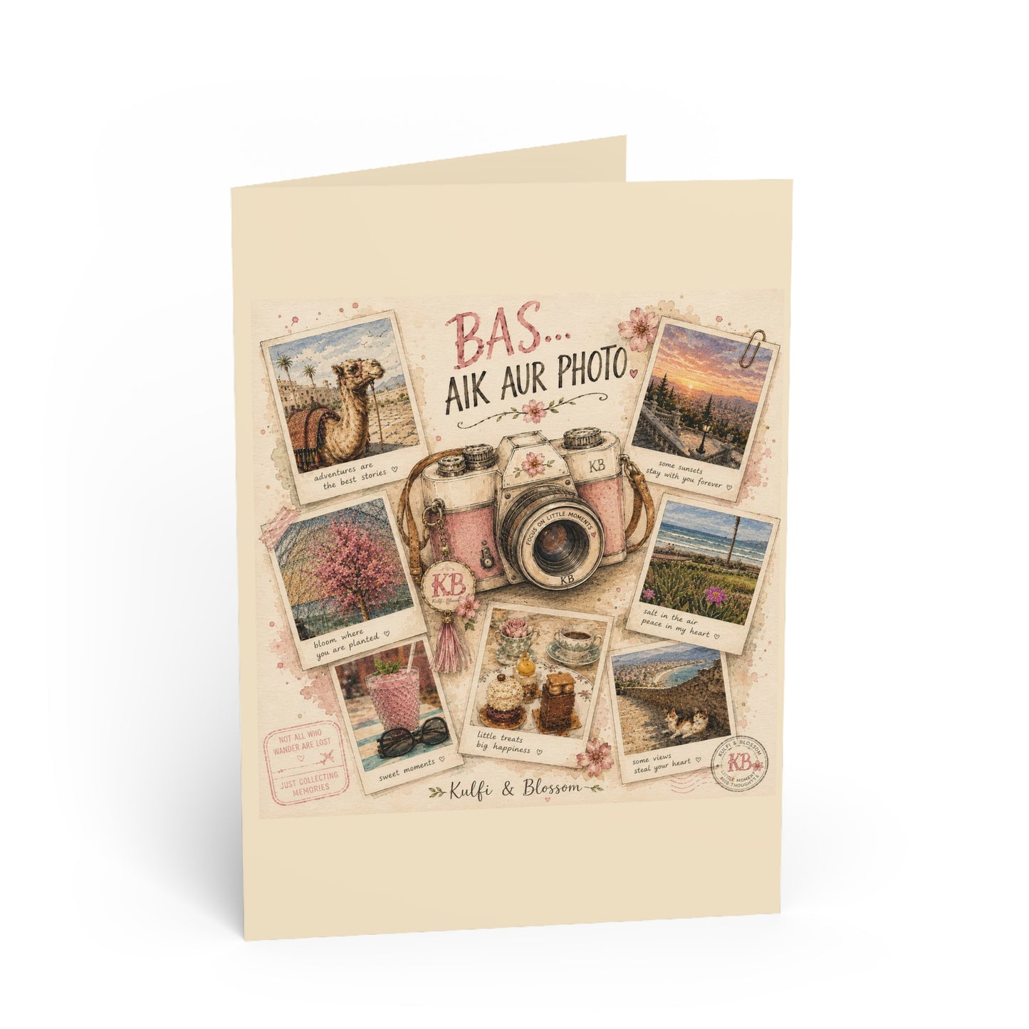 Vintage Camera Greeting Card — "Bas Aik Aur Photo" Travel Photo Collage