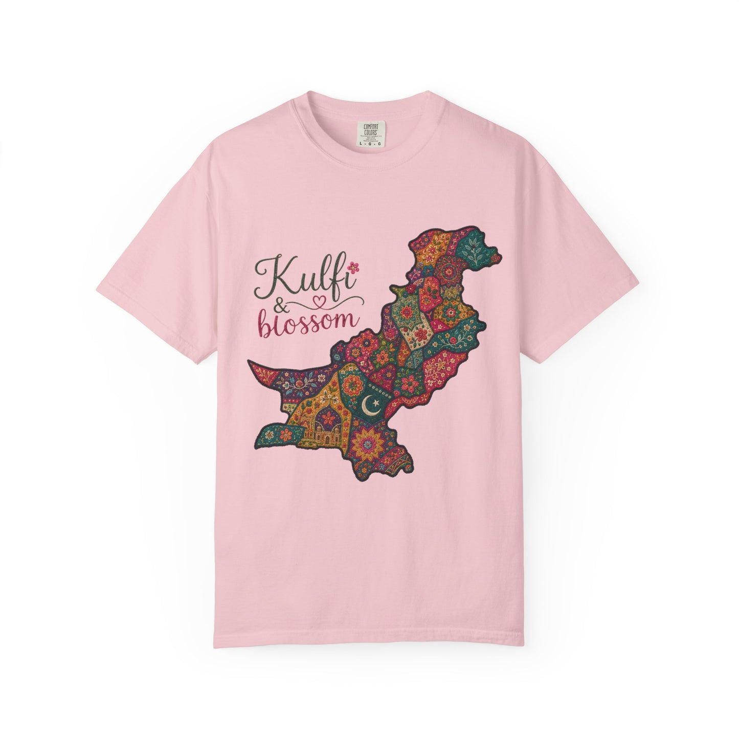 Pakistan Map Floral T‑Shirt — "Kulfi & Blossom" Colorful Paisley Design