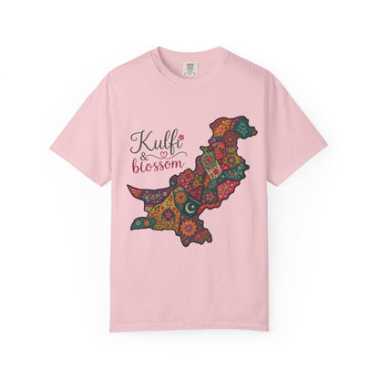 Pakistan Map Floral T‑Shirt — "Kulfi & Blossom" Colorful Paisley Design