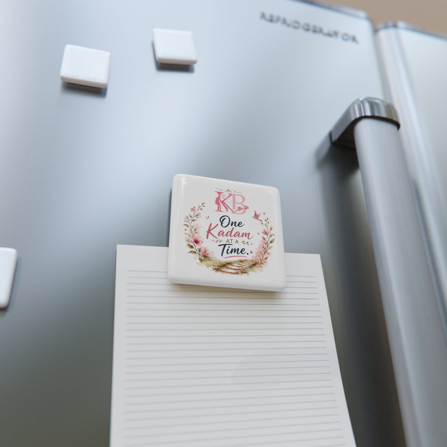 Inspirational Porcelain Magnet — "One Kadam At A Time" Floral Square Magnet