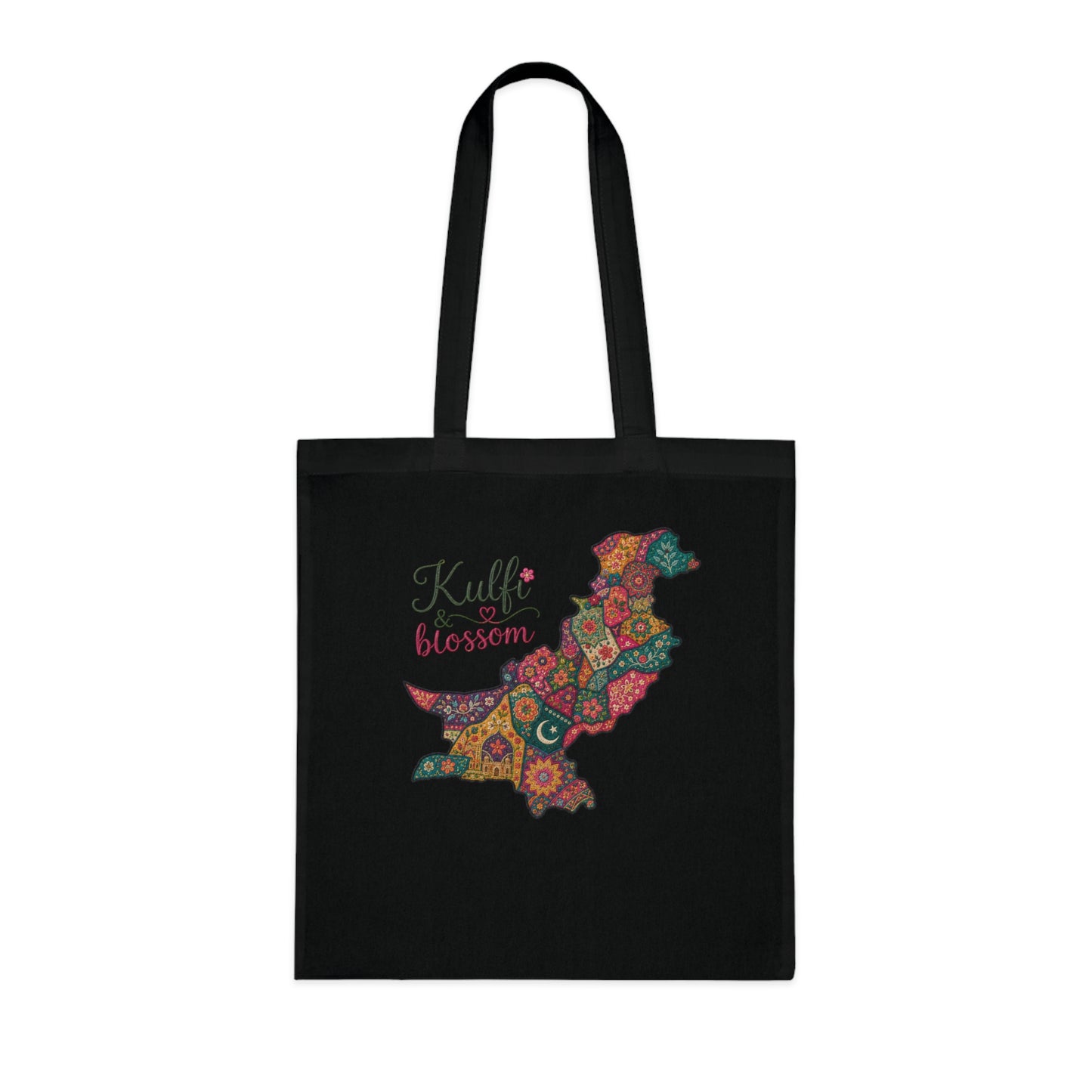 Pakistani Floral Map Tote — "Kulfi Blossom" Cotton Shopper