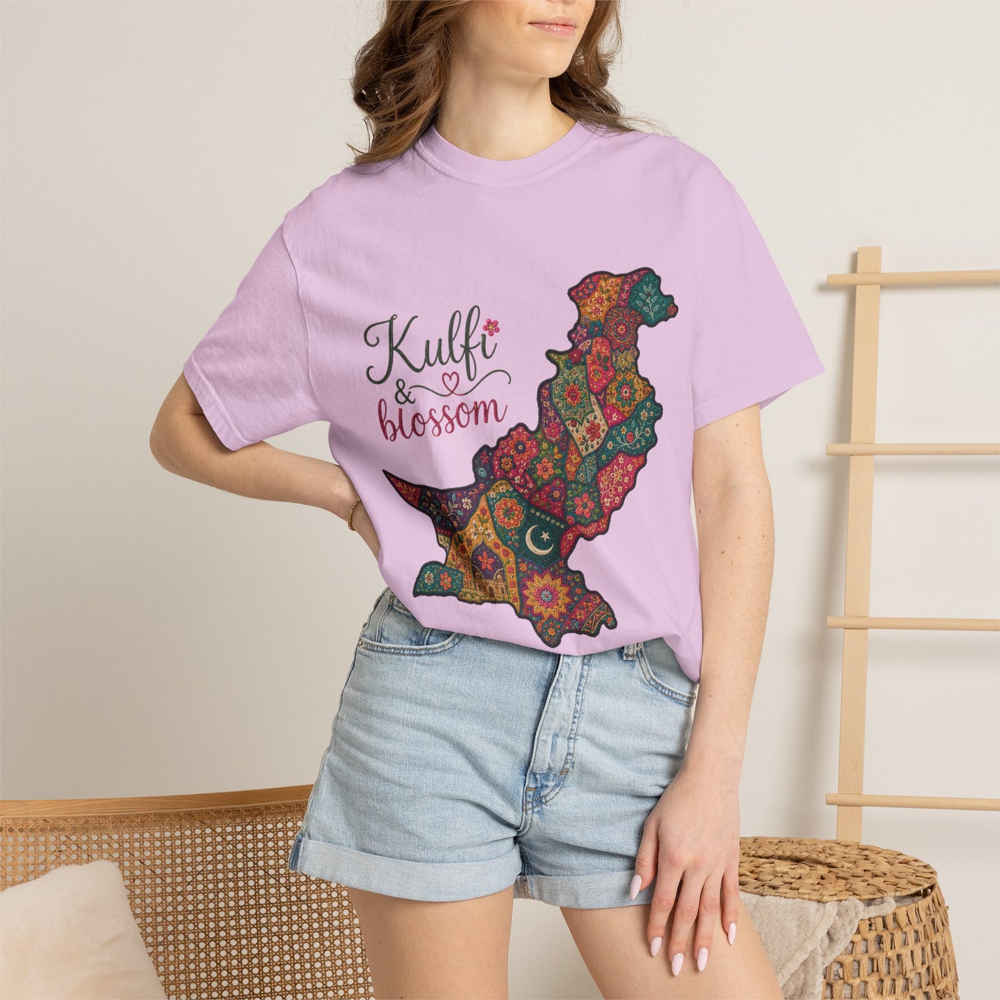 Pakistan Map Floral T‑Shirt — "Kulfi & Blossom" Colorful Paisley Design