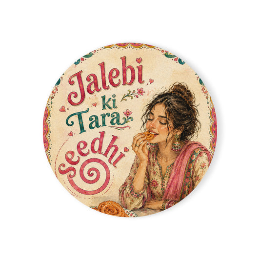 Jalebi Ki Tara Seedhi – Round Cork Back Coaster (Indian Sweets Illustration)