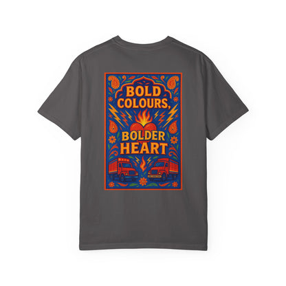 Bold Colors Bolder Heart T-Shirt, Vibrant Apparel, Artistic Tee, Casual Wear, Gift for Art Lovers, Statement Shirt