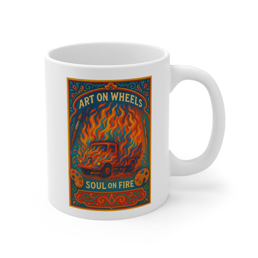 Art On Wheels Soul on Fire Mug - Soul on Fire Design | Unique Gift for Art Lovers, Creative Souls, Coffee Enthusiasts, and More