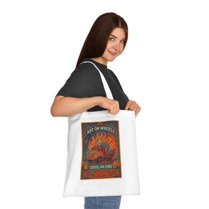 Art On Wheels Soul on Fire Cotton Tote Bag | Artistic Grocery or Market Bag, Eco-Friendly Shopping Tote, Festival Gift, Art Lovers' Accessory