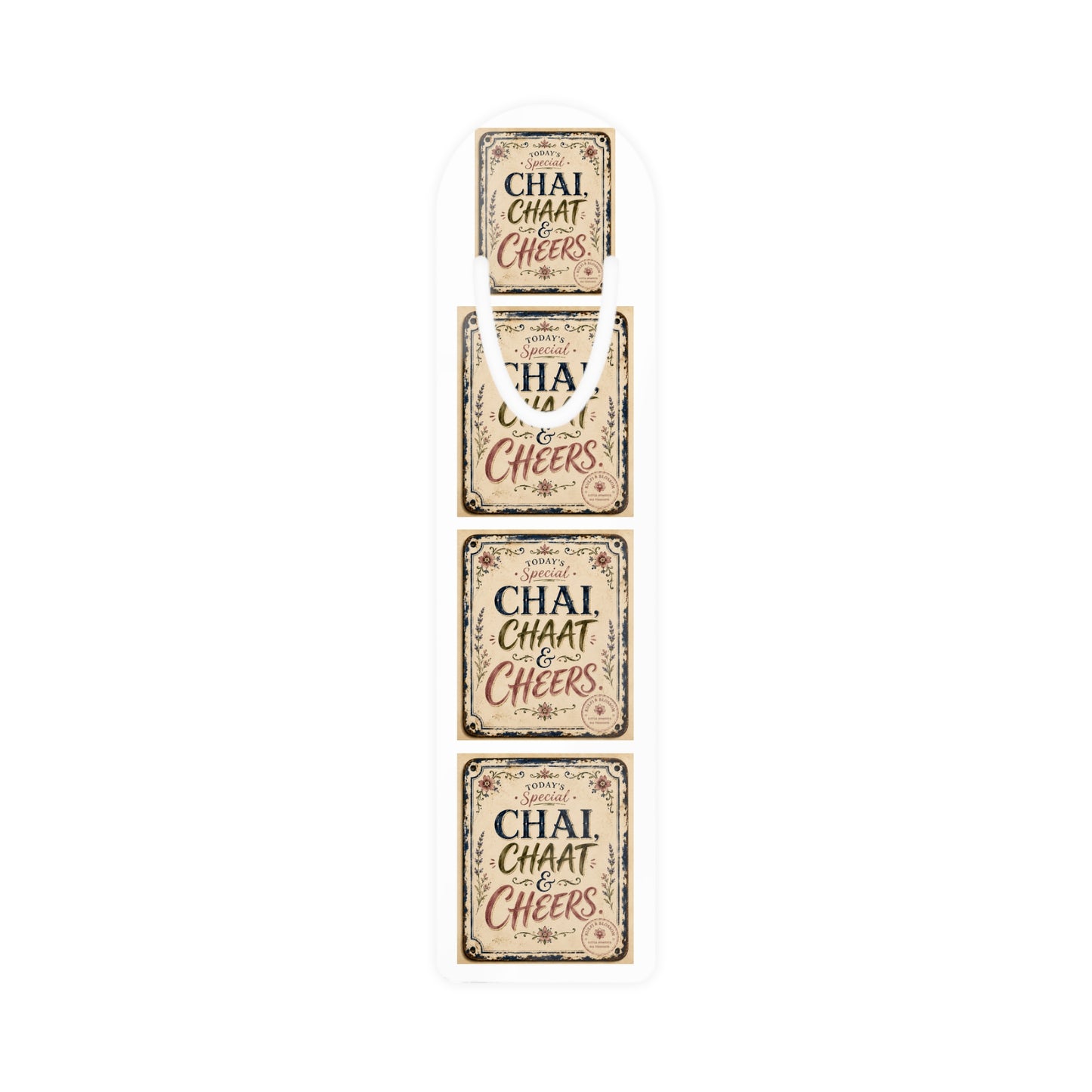 Chai, Chaat & Cheers Bookmark — Vintage Indian Tea Lover Metal Bookmark