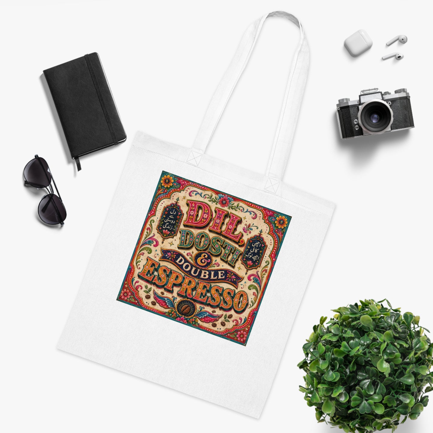 Espresso Lovers Cotton Tote — "Dil, Dosti & Double Espresso" Vintage Coffee Art Tote