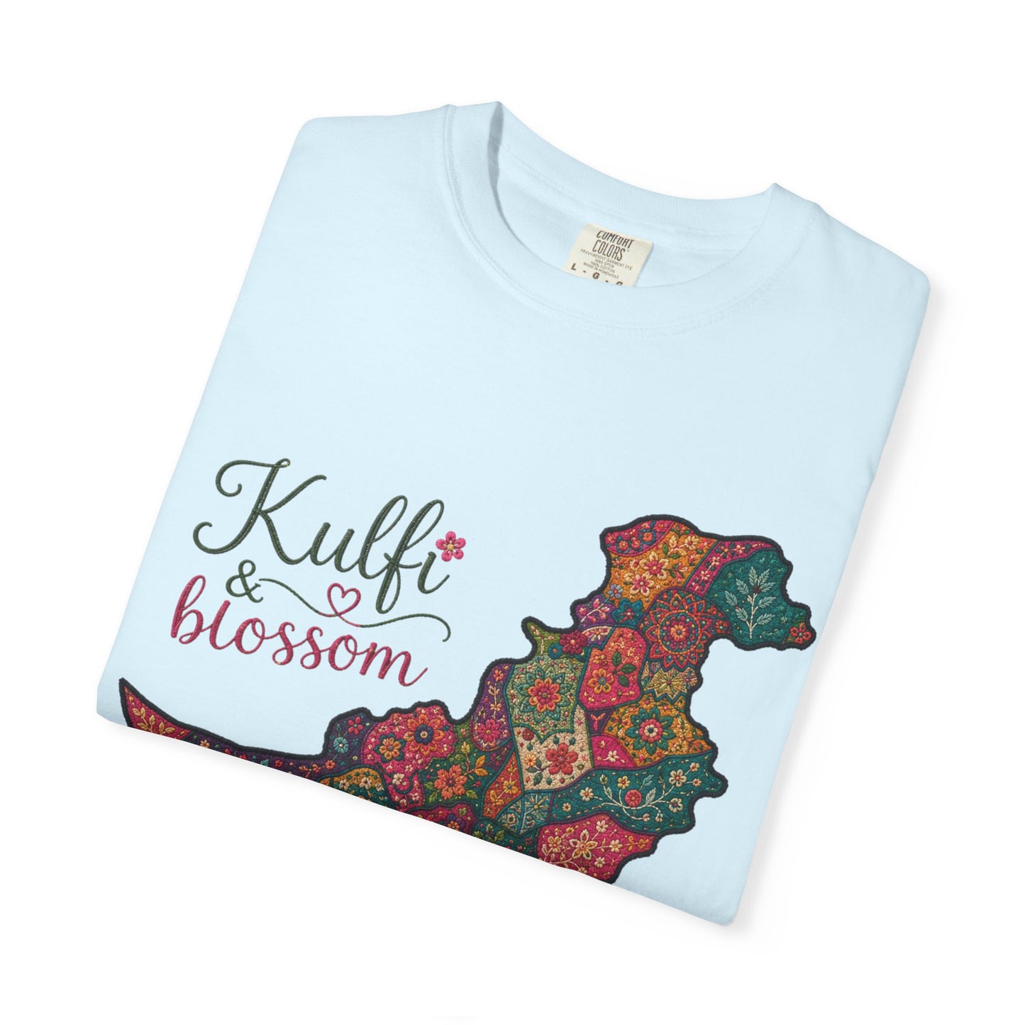 Pakistan Map Floral T‑Shirt — "Kulfi & Blossom" Colorful Paisley Design