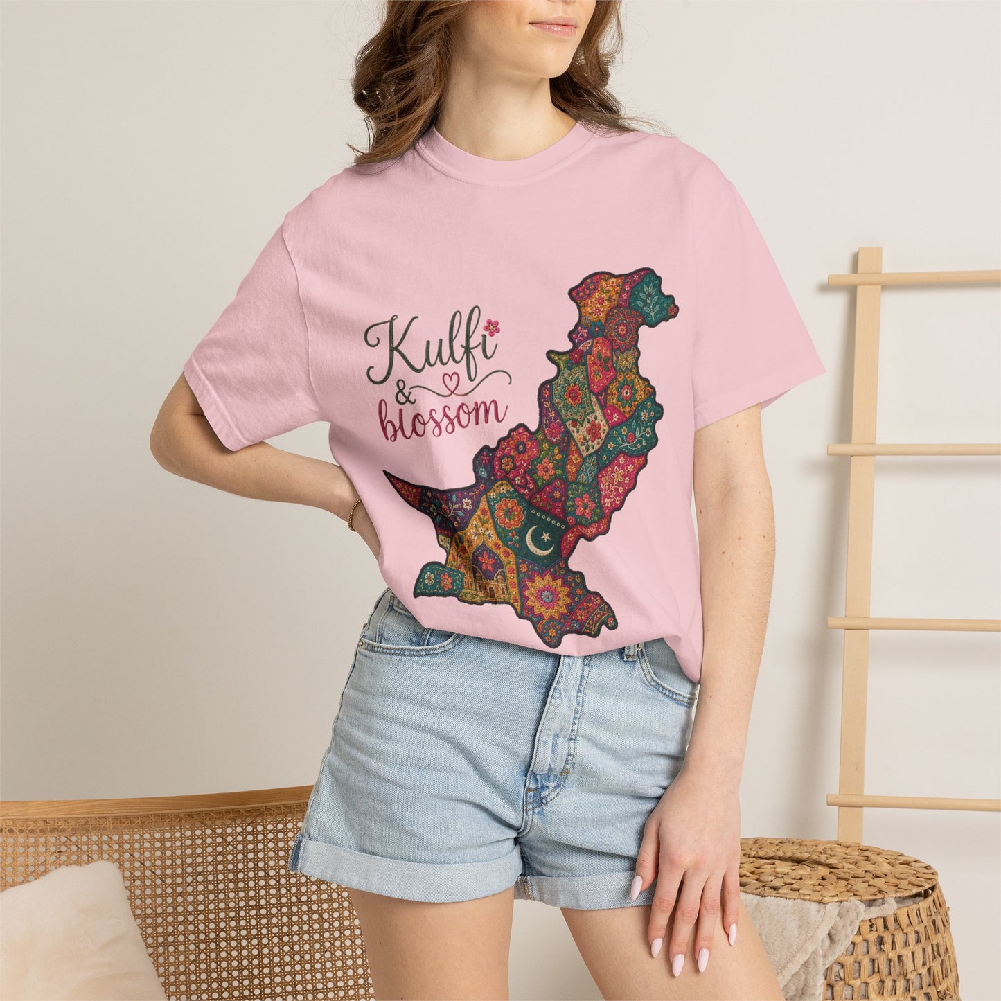 Pakistan Map Floral T‑Shirt — "Kulfi & Blossom" Colorful Paisley Design