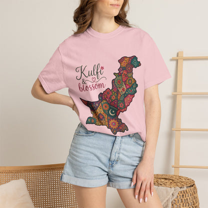 Pakistan Map Floral T‑Shirt — "Kulfi & Blossom" Colorful Paisley Design
