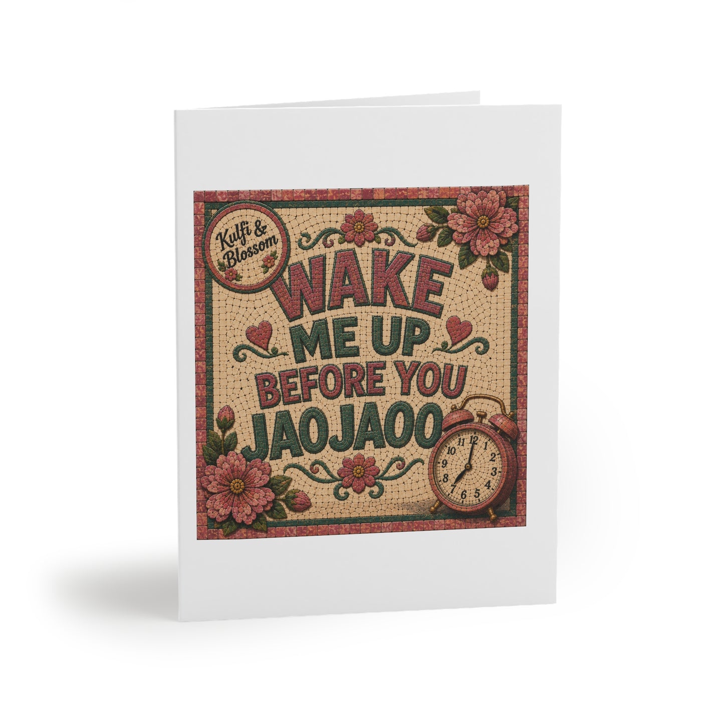 Greeting Card — "Wake Me Up Before You Jaojaoo" Floral Retro Alarm Clock Design (Pack of 8/16/24)