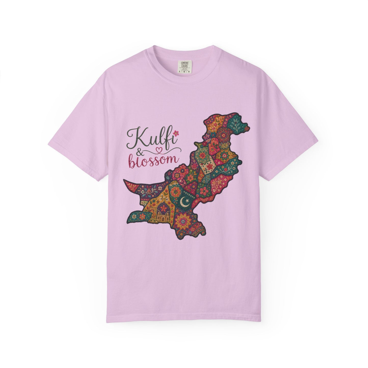 Pakistan Map Floral T‑Shirt — "Kulfi & Blossom" Colorful Paisley Design