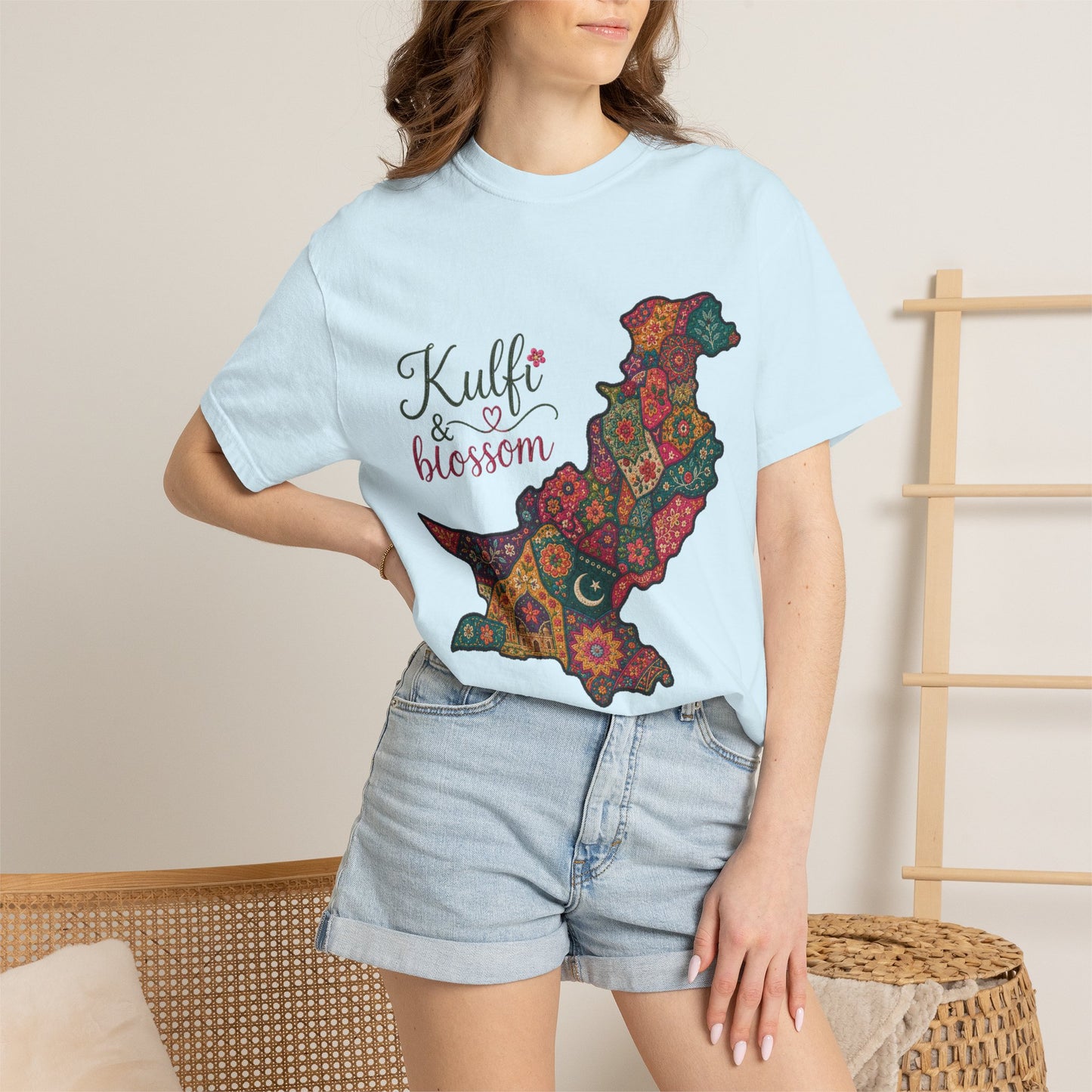 Pakistan Map Floral T‑Shirt — "Kulfi & Blossom" Colorful Paisley Design