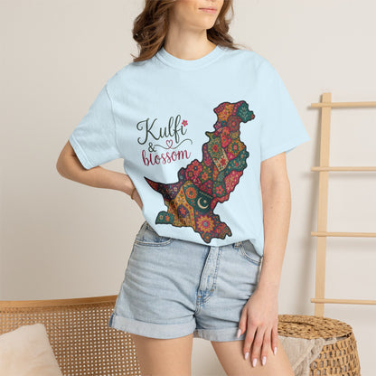 Pakistan Map Floral T‑Shirt — "Kulfi & Blossom" Colorful Paisley Design