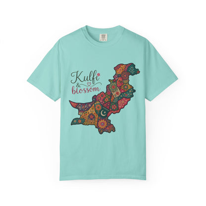 Pakistan Map Floral T‑Shirt — "Kulfi & Blossom" Colorful Paisley Design