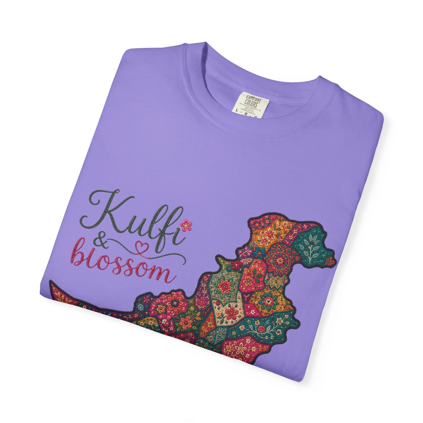 Pakistan Map Floral T‑Shirt — "Kulfi & Blossom" Colorful Paisley Design