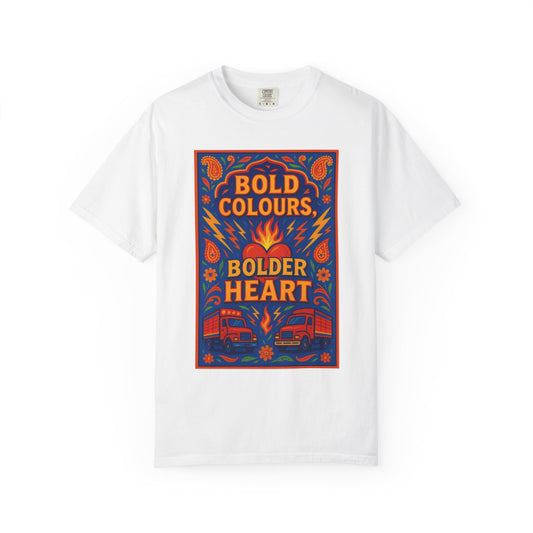 Bold Colors Bolder Heart T-Shirt, Vibrant Apparel, Artistic Tee, Casual Wear, Gift for Art Lovers, Statement Shirt