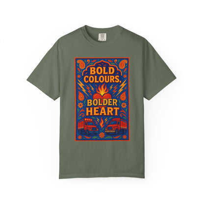 Bold Colors Bolder Heart T-Shirt, Vibrant Apparel, Artistic Tee, Casual Wear, Gift for Art Lovers, Statement Shirt
