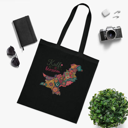 Pakistani Floral Map Tote — "Kulfi Blossom" Cotton Shopper