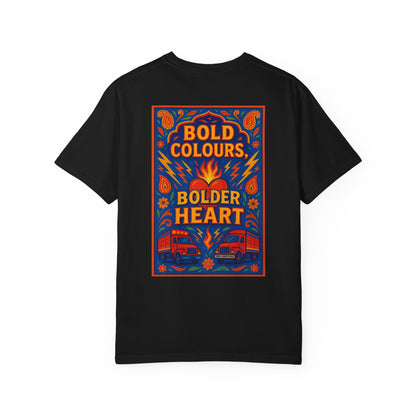 Bold Colors Bolder Heart T-Shirt, Vibrant Apparel, Artistic Tee, Casual Wear, Gift for Art Lovers, Statement Shirt