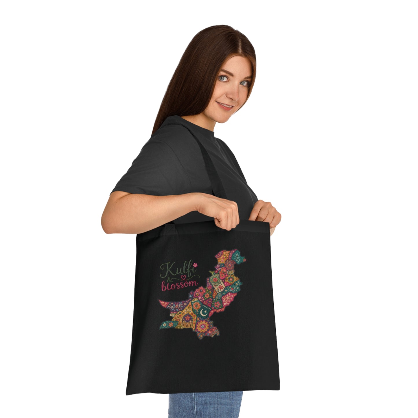 Pakistani Floral Map Tote — "Kulfi Blossom" Cotton Shopper