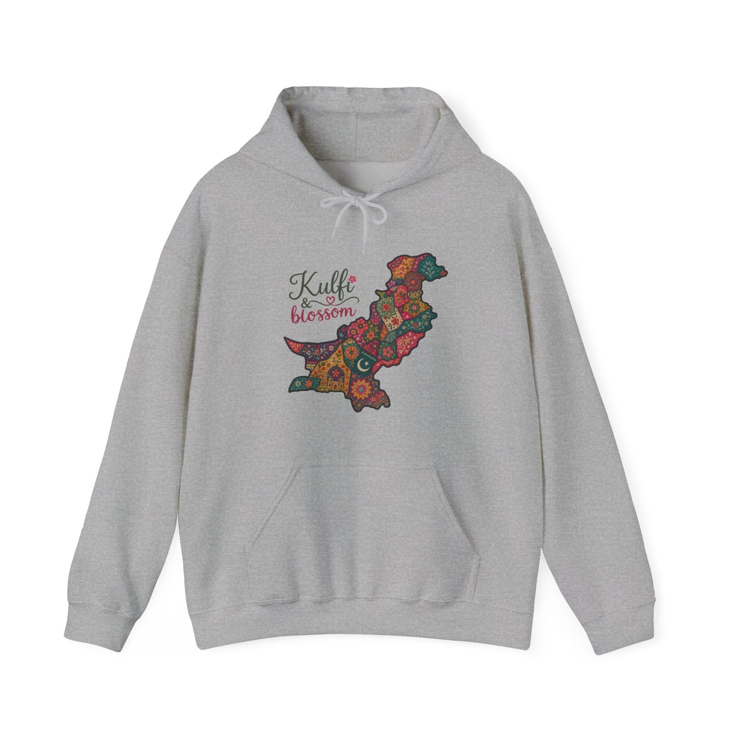 Pakistan Map Floral Hoodie - "Kulfi & Blossom" Paisley Design