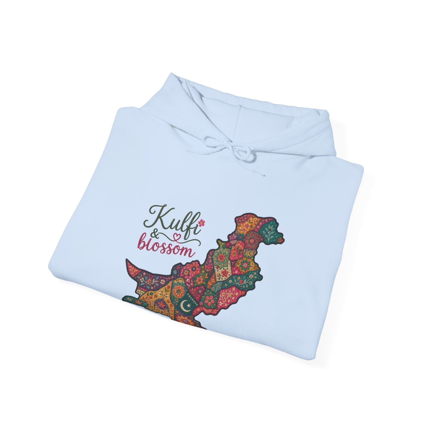Pakistan Map Floral Hoodie - "Kulfi & Blossom" Paisley Design