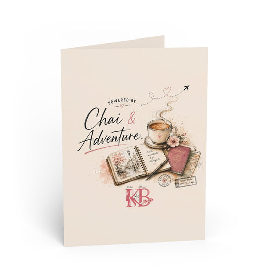 Greeting Card — "Powered by Chai & Adventure" Travel-Inspired Note Card