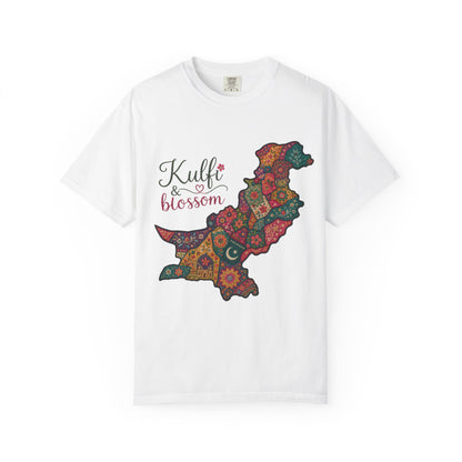 Pakistan Map Floral T‑Shirt — "Kulfi & Blossom" Colorful Paisley Design