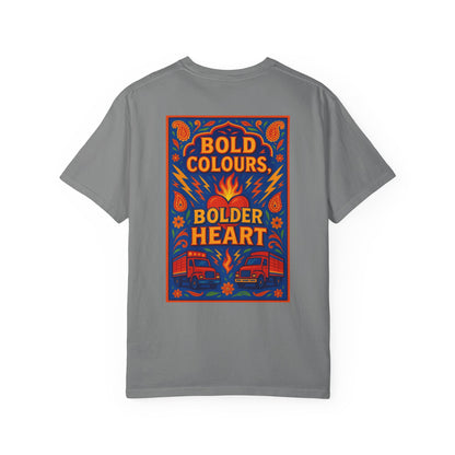 Bold Colors Bolder Heart T-Shirt, Vibrant Apparel, Artistic Tee, Casual Wear, Gift for Art Lovers, Statement Shirt