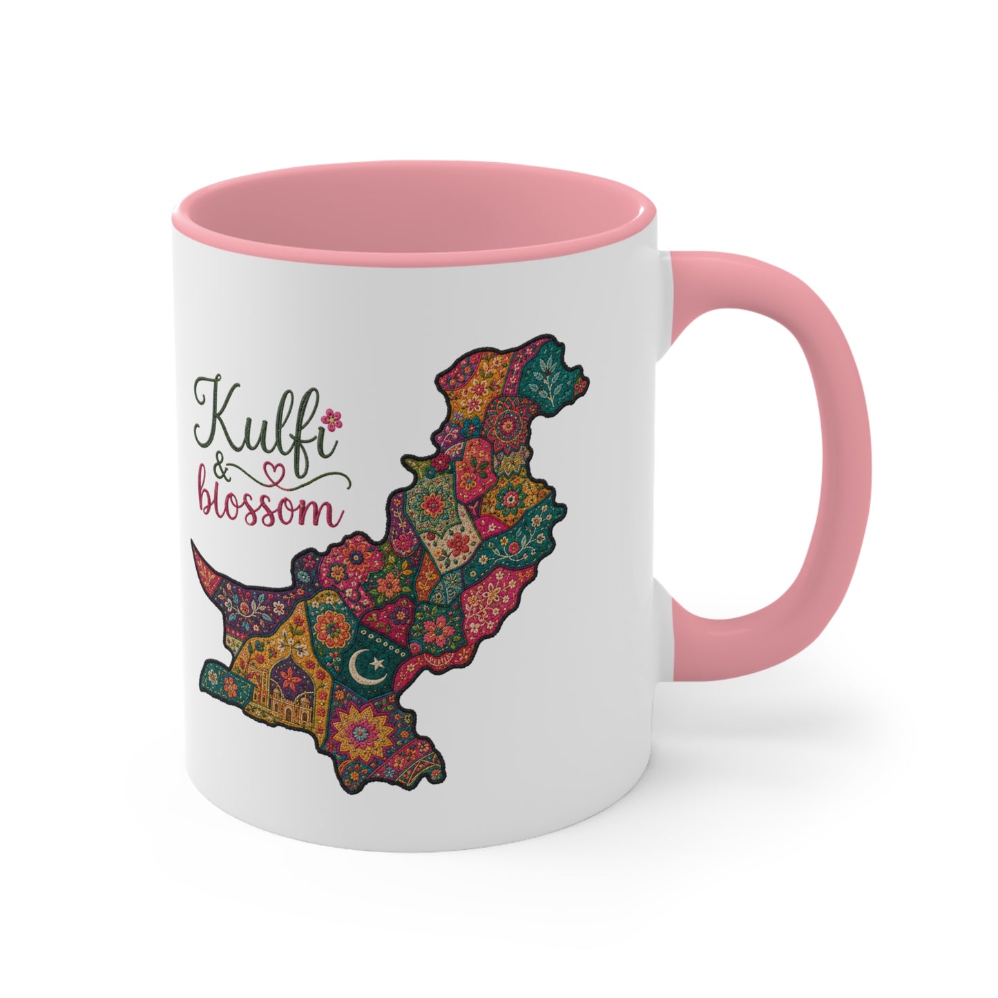 Pakistan Floral Map Accent Mug — “Kulfi & Blossom” Colorful Ethnic Tea Coffee Cup