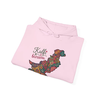 Pakistan Map Floral Hoodie - "Kulfi & Blossom" Paisley Design